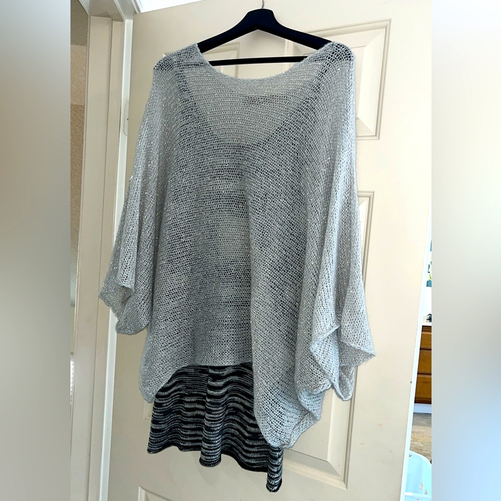 Aida Ley Handmade Crochet Silver Poncho Style Top